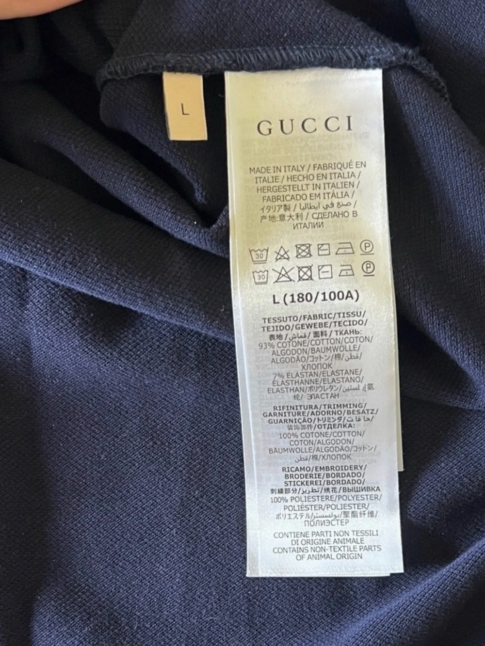 Gucci Navy Polo with White Collar and Red Stripe